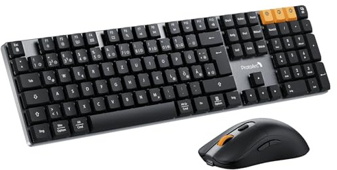 ProtoArc Mechanische Tastatur Maus Set Kabellos, KM310 Full-Size Wiederaufladbare Funktastatur Maus, 2,4 G+Dual Bluetooth, Rotem Schalter, Multi-Gerät, QWERTZ Layout, für Windows/Mac - Space Grau