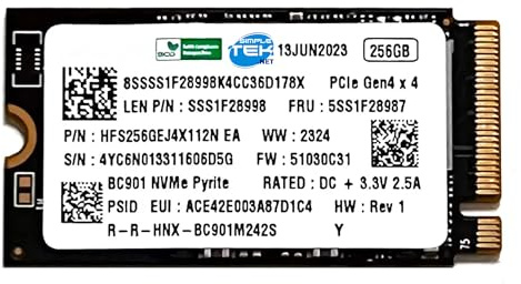 SIMPLETEK - 256GB M.2 2242 NVMe PCIe 4x4 High Performance SSD 3D Flash Memory for Ultrathin Laptops and Mini PCs
