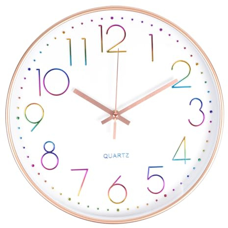 CIMOYBAI 30cm Wanduhr, 3D Ziffern Bunt Lautlos Wanduhr Rosegold, Modern Ohne Tickgeräusche, für Büro, Zimmer, Wohnzimmer, Küche, Schule Kinderzimmer (Rosegold-E)