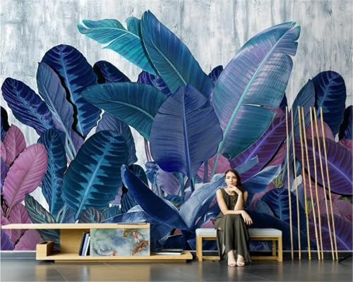Tzxztt Peint À La Main Feuille De Bananier Fraîche Et Belle Jardinage Bleue Papier Peint 3d Moderne Soie Texturée Haut De Gamme IdéAl Pour Le Salon Et La Chambre à Coucher-430cm×300cm