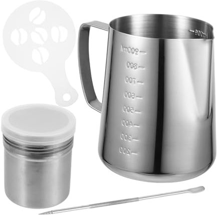 DINHEAROM 1Juego Jarra Espumadora de Leche Inoxidable con Mango Ergonómico y Preciso para Latte y Cappuccino de Limpiar para Cafeteras de Inducción