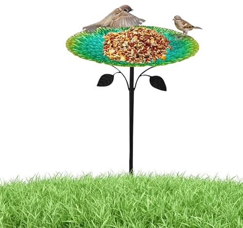 Bain d'oiseaux de jardin - Bain d'oiseaux avec crèche - Bol en métal - Grand bol pour nourrir les oiseaux - Accessoires pour animaux de compagnie
