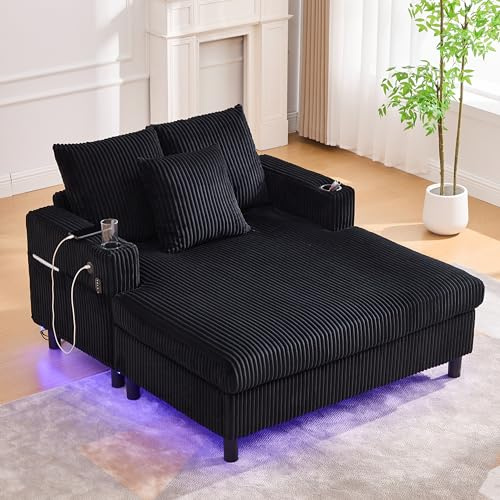 Ligterra Zweisitzer Sofa mit Schlaffunktion mit seitlichen Getränkehaltern, DREI Kissen und Armlehnen, SofaBett für Wohnzimmer, Schlafzimmer, 142x128 cm, Schwarz
