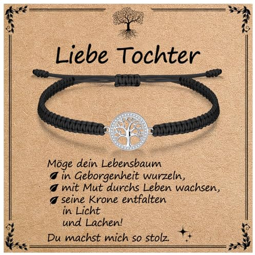 J.Endéar Lebensbaum Armband für Frauen Mädchen Geschenk mit Segenskarte | 925 Sterling Silber, Cubic Zirkonia & Geflochtene Kordel | Geschenk für Geburtstags, Weihnachtstag, Motivations