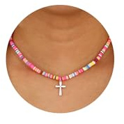 ESPVO Cross Necklace for Girls Women Colorful Beaded little Kids Baptism Christian Catholic Gifts Jewelry Ages 6-8 8-12 12-15 Toddler Religious First Communion Confirmation(Soft Silver)