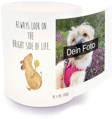 Mr. & Mrs. Panda Teelichtglas mit Foto Hund Keks - Geschenk, Windlicht, im Glas, Sprüche, Fotogeschenk, auf, Teelicht, Leckerli, Vierbeiner, Optimist, Hundeliebe, Fotolaterne, Optimistisch