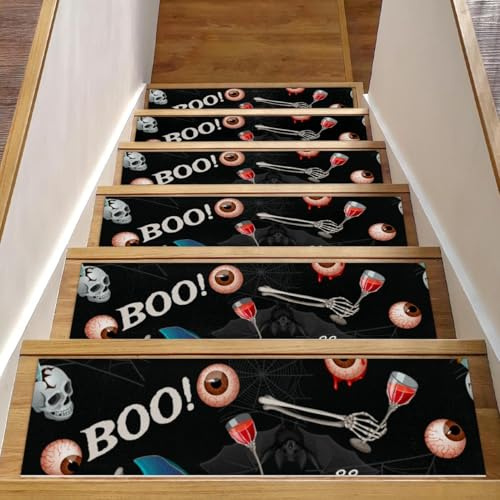 RODAILYCAY Alfombra antideslizante para peldaños de escalera de fiesta de Halloween, 15 piezas, 8 x 30 pulgadas, para peldaños de madera en interiores, para niños, ancianos, mascotas
