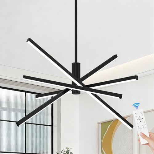 CATINER Moderner LED Hängeleuchte Schwarz 4-flammige Esszimmer Pendelleuchten LED Sputnik Kronleuchter Dimmbar mit Fernbedienung für Wohnzimmer Schlafzimmer Küche Eingangsbereich，70 cm 25W