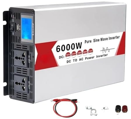 Transformateur Onduleur Sinusoïdal Pur 12 V 220 V 24 V 110 V 120 V 6000 W 3000 W Convertisseur Tension Portable CC vers CA Onduleur Solaire pour Voiture(72V,220V-240(60HZ),Universal)