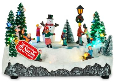 Avilia Silentpark Animiertes Weihnachtsdorf mit Eisläufern, warme LED-Lichter und Weihnachtsmusik, handbemalte Dekoration für Zuhause, Tisch oder EIN einzigartiges festliches Geschenk