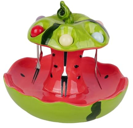 Gcljlmy - Piatto da frutta con forchette, piatto da dessert multifunzionale, decorazione, vassoio da portata per tavola nuziale, decorazione da tavolo, scrivania, cucina (anguria 21 cm x 18 cm)