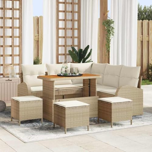 Frdhee Mobili da giardino in veranda, set di 9 divani da giardino, beige e crema, 110 x 55 x 71 cm, gruppo panca angolare per interni ed esterni