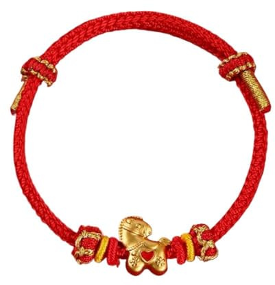Bracelet tressé rouge pour le Nouvel An 2026, tissé à la main réglable avec breloque cheval doré porte-bonheur pour femme et homme, cadeau du Nouvel An chinois, taille unique, Zinc, Pas de gemme