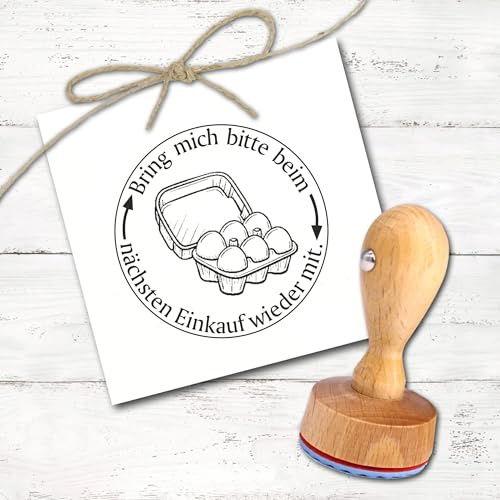 Dekolando Egg Carton Stamp Bring Me Please Next Purchase Again - Return Note - Wooden Stamp Egg Packaging Egg Sale Motif Stamp - Imprint Diameter 40