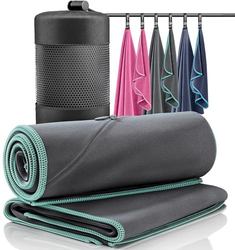 Mikrofaser Handtuch 2er Set: Schnelltrocknend, Kompakt, Leicht | Microfiber Towel groß klein: Camping Fitness Sport Badetuch Sporthandtuch Reisehandtuch Mikrofaserhandtuch Fitnesshandtuch