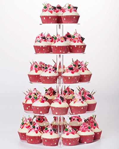 YestBuy 5 Tier Round Acrylic Cupcake Tree Tower Display Stand Display for Pastry Wedding Birthday Party (5 Tier Round (4 Between 2 Layers))