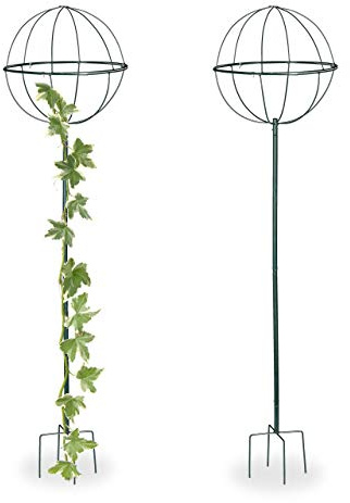 Relaxdays Tuteur de Jardin H 157 cm, Boule Ronde, Colonne Rosier, Arche Plante grimpante, Set 2 métal Arceau, Vert foncé, XL