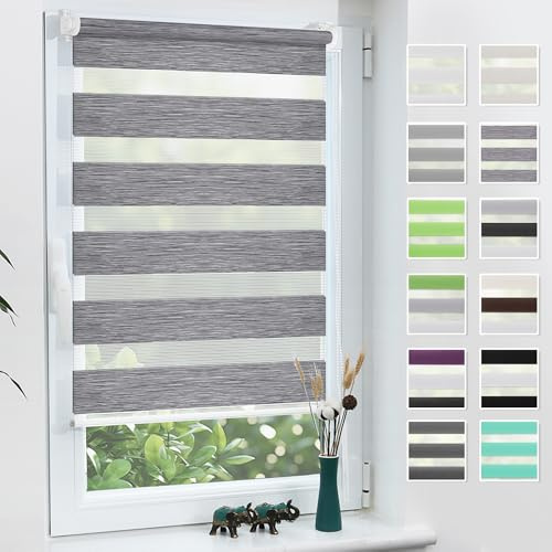 Grandekor Doppelrollo Klemmfix ohne Bohren 85x120 cm (Stoffbreite 85 cm) | Marmor Grau Fenster Rollos für innen Klemmrollos Duo Rollo Sichtschutz Hitzeschutz feuchtbeständig für Büro einfache Montage