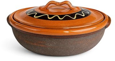 CAZUELA TARTERA BARRO ESMALTADA DECORADA CON TAPA 24 CMS - HORNO - FUEGO DIRECTO - GAS - LAVAVAJILLAS