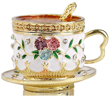 SEVENBEES Coffee Cup Figurine Collectibles Hinged Jewelry Box Trinket Boxes