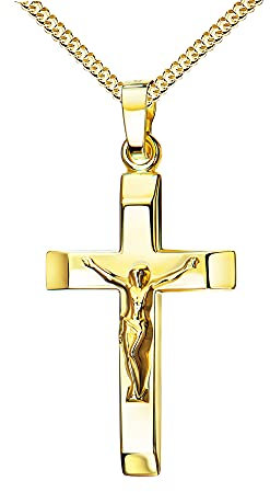 JEVELION Anhänger-Kreuz Kruzifix-Anhänger 585 Gold 14 Karat Kreuz-Anhänger Jesus Christus Ketten-Anhänger mit Schmuck-Etui Mit Halskette - Kettenlänge 36 cm.