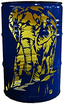 Fuchsbau Feuertonnen Feuertonne mit Elefant Motiv - Gefertigt aus 200L Ölfass - Besondere Feuerstelle für Garten und Terrasse - Hohe Feuerschale mit Rostoptik - 90 x 60 cm