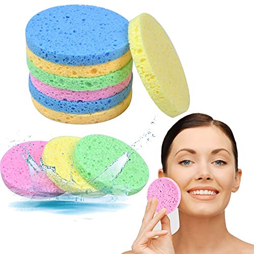 10 Pcs Facial Sponges, Reusable Face Cleaning Sponge, Natural Cellulose Face Sponge, Beauty Sponges for Facial SPA Massage Makeup Removal (5 Colors (Round)