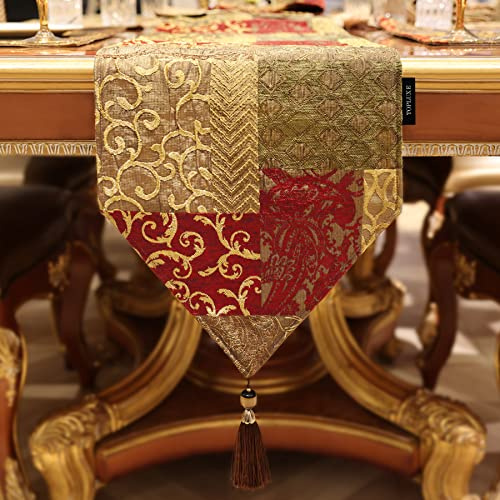 TOPLUXE Runner da Tavola in Tessuto Damascato, Decorazione per Tavolo da Pranzo/ Cucina/ Ristorante/ Banchetto/ Festa (33x274cm, Puzzle)