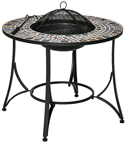 Outsunny Braciere Barbecue da Giardino con Coperchio Parascintille e Attizzatoio, 75x75x60cm, Nero