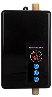 Mini chauffe-eau instantané sans réservoir, électrique 220 V, 3,8 kW, 5 V, 30-55 °C, pour la maison, la cuisine, sous l'évier, noir (Athen noir)