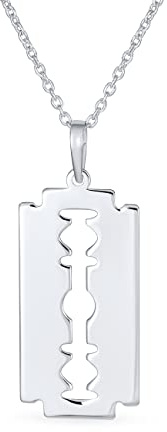 Bling Jewelry Personalisieren Sie Unisex Hip Hop Biker-Schmuck Goth Punk Rock Rasierklinge Dog Tag Anhänger Halskette Für Männer Frauen Teens .925 Sterling Silber Mit Kette Anpassbar