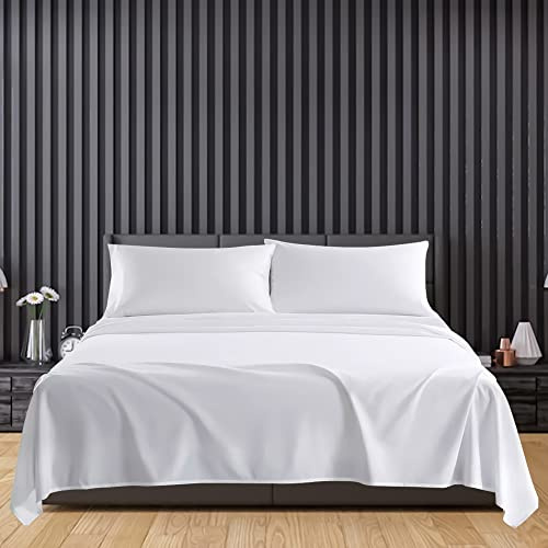 Sunshine Comforts Egyptian Cotton Flat Sheets Breathable, Anti Wrinkle, Shrink and Fade Resistant 200 Thread Count Single Bed Sheets White Bedding & Linen- 180 x 254cm Single Flat Sheet