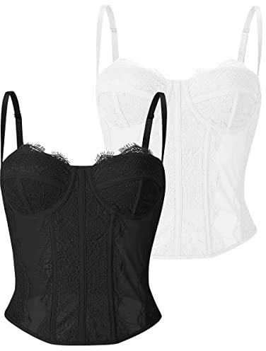 Dealmore - Canotta con corsetto da donna, in pizzo a rete per appuntamenti, serate, spalline sottili, festa, club, XL