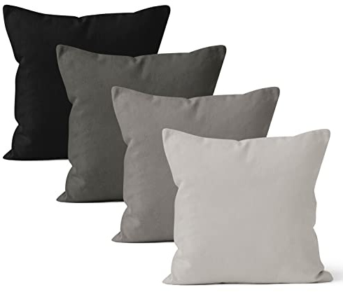 Encasa XO Baumwoll-Kissenbezüge, 4er-Set I 18x18 in (45x45 cm) - Graue Kombination I kein Einsatz I einfach Kissenbezüge I Maschinenwaschbar | Nur Innen benutzen