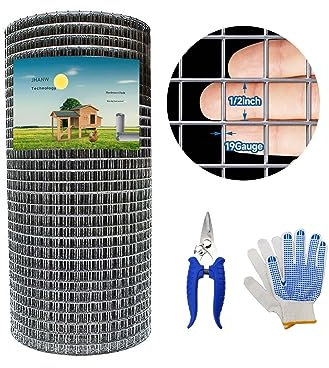 Jhanw 19 Gauge Hardware Tuch 1,27 cm 30,5 cm x 15,2 m, feuerverzinkter Maschendrahtzaun, Hühnermaschendraht-Rolle für die Herstellung von Haustier-Proof Drahtgeflecht, Geflügelnetzkäfig, Gartenschutz
