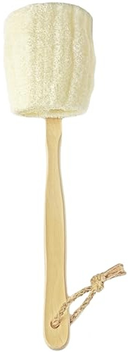 Natural Loofah Exfoliating Bath Brush - Body luffa loofa Sponge On a Stick - Sponge Scrubber with Long Wooden Handle Back Brush for Men & Women - Bath Spa Shower （1 Pack）