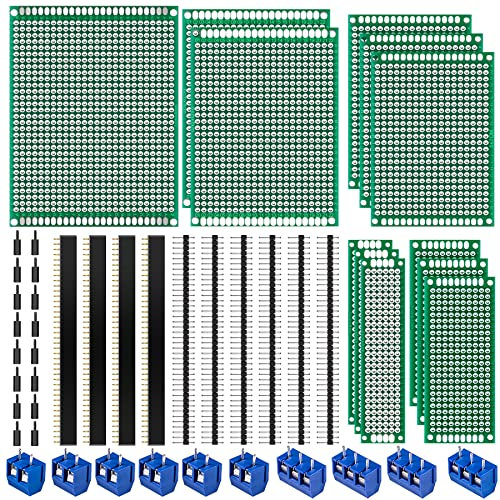 48 Piece Perforated Grid Board Kit, 12 Double-Sided PCB Board PCB Board Perforated Board 10 Pieces Male Female 10 Tiller Header, 10 Pieces 2P & 3P Screw Terminal with 16 Tablets Nylon Column