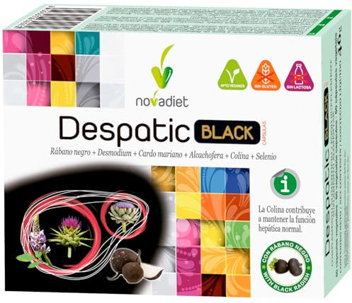 Novadiet - DESPATIC BLACK CÁPSULAS con Rábano Negro, Desmodium, Cardo Mariano, Alcachofera, Colina y Selenio - Apoyo para la Función Hepática y Digestiva - 20 Cápsulas Vegetales