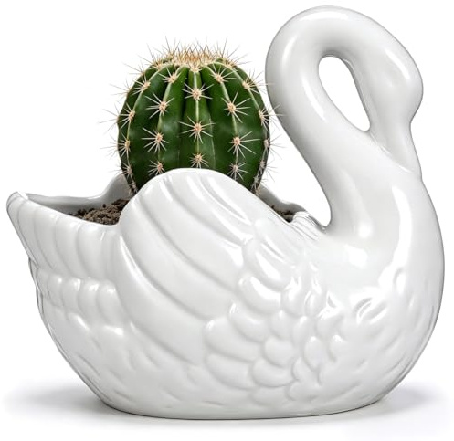 Supvox Keramik-Blumentopf Schwan Form Für Sukkulenten Und Kakteen 4.41X3.78X2.36 Zoll Leicht Langlebig Für Garten Büro Und Zuhause