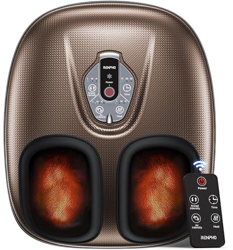 RENPHO Tragbar Fußmassagegerät mit Wärme, Fussmassagegerät Elektrisch, 3D Kneten, Rollen und Luftkompression, 3 Intensität Fussmassagen für müde Muskeln und Fußsohlen, Braun