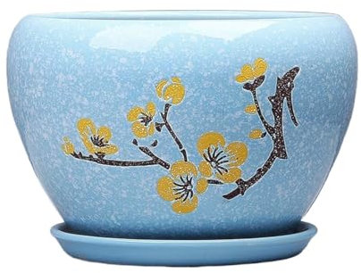 Übertopf, Keramik-Sukkulenten-Blumentöpfe, Eisrissige Hydrokultur-Pflanzen, Blumentopf, Grünpflanzen, Orchidee, runde Form, Blumentopf mit Loch, Tablett for Kräuter, Blumen, Kakteen, Zuhause, Büro, Ba