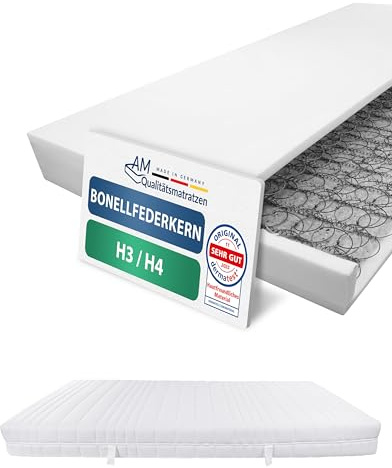 AM Qualitätsmatratzen Bonell Federkernmatratze 100x200 cm - Made in Germany - Matratze 100x200 H3 H4 Anti Schwitzen - Temperaturregulierte Bonellfederkernmatratze 19 cm hoch Oeko-TEX zertifizert