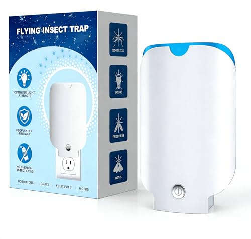 ZEVQI POWER Flying Insect Trap, Fruit Fly Trap Plug in Bug Catcher, Bug Light Trap Indoor Fly Trap for Home Mosquito Indoor Killer, Light Attract & Safer Sticky Trap (1 Device + 5 Refills), White