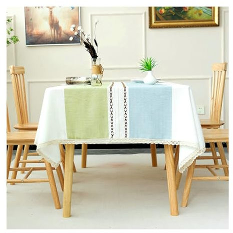 BCughia Tischdecke 100x160 Rechteckig, Tischdecken Fleckenabweisend Baumwolle Leinen Streifen Tischdecke für Küche,Esszimmer,Tischdekoration, Blau Grün