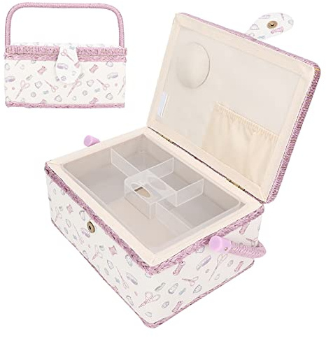 Caja Costura Costurero Grande De Coser Xxl Organizador De Cesta De Costura Vintage, Caja De Almacenamiento De Herramientas De Costura Con Bandeja Extraíble, Alfiletero Integrado Para Adultos, Reparaci