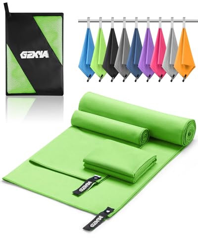 Juego de 3 toallas de microfibra (180 x 60 cm toalla de baño grande + 2 toallas pequeñas de 80 x 40 cm), toallas de microfibra de secado rápido para deporte (verde 180 x 60 + 80 x 40 x 2)