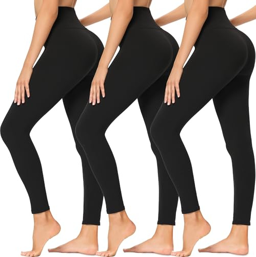 AMIYOYO Sport Leggings Damen High Waist 3er Pack Schwarz