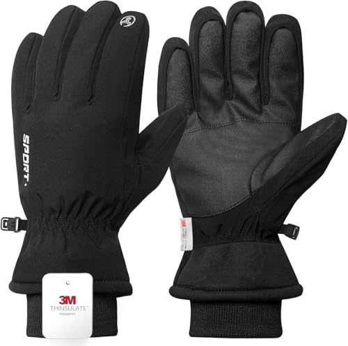 WoKuAng Skihandschuhe, Wasserdicht, Winter, Warme Handschuhe, Kaltes Wetter, Touchscreen-Schneehandschuhe für Herren, Damen, Kinder, Skifahren, Snowboarden (Schwarz, XL)