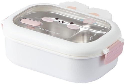 Dinntty Caja Bento De Acero Inoxidable para Niños con Compartimentos, Bonito Conejito para Niños, Estudiantes, Escuela, Camping Aire Libre, Picnic