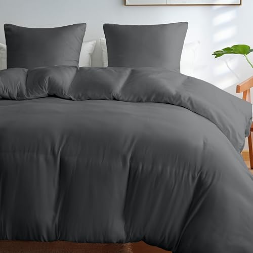 MOHAP 4 Pièces Parure de Lit Adulte Housse de Couette 220x240cm+Drap Housse 160x200+2 Taies d'oreillers 65x65cm Gris Foncé Normal 80 Fils/cm² Housse de Couette 2 Personnes avec Fermeture Éclair